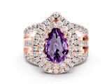 Rose gold Double Halo Pear Cut Diamond Split Shank Pave Set Ring