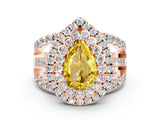 Rose gold Double Halo Pear Cut Diamond Split Shank Pave Set Ring