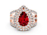 Rose gold Double Halo Pear Cut Diamond Split Shank Pave Set Ring