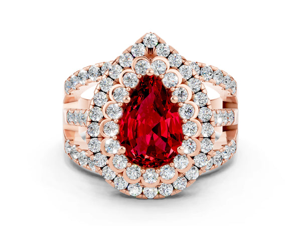Rose gold Double Halo Pear Cut Diamond Split Shank Pave Set Ring