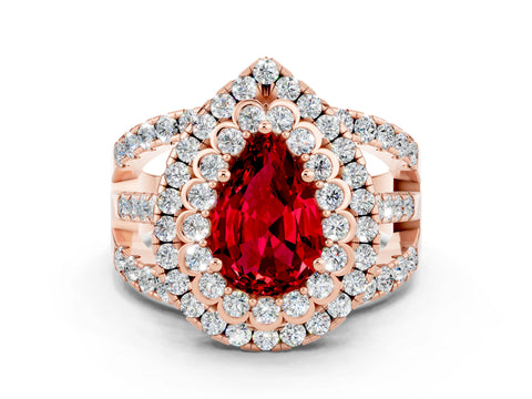 Rose gold Double Halo Pear Cut Diamond Split Shank Pave Set Ring