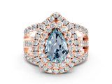 Rose gold Double Halo Pear Cut Diamond Split Shank Pave Set Ring