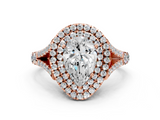 Rose gold Double Halo Pear Cut Diamond Split Shank Ring with Four Prong Setting_32
