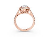 Rose gold Double Halo Pear Cut Diamond Split Shank Ring with Four Prong Setting_35