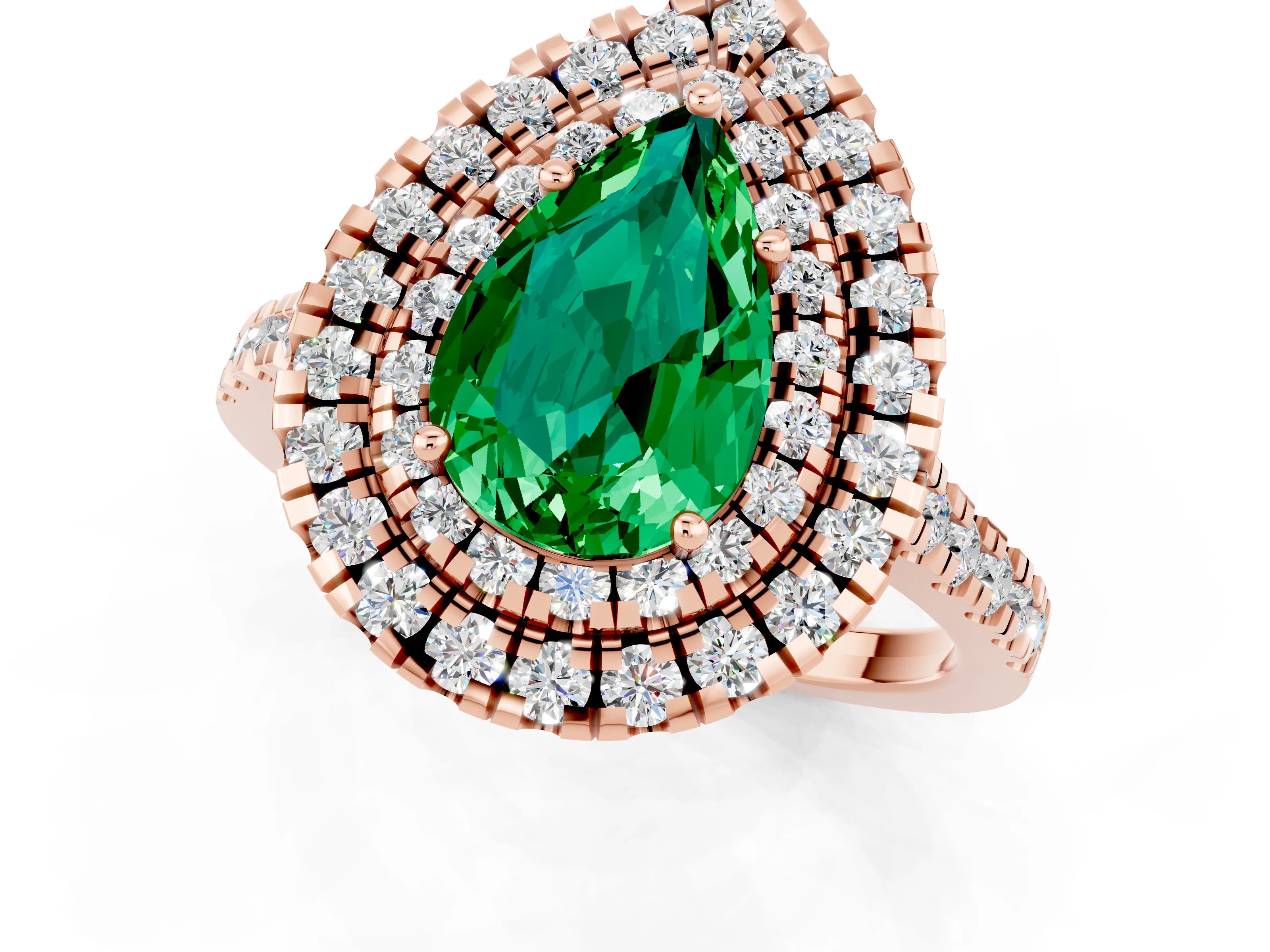 Rose gold Double Halo Pear Cut Emerald Pavé Band with Four-Prong Setting_1