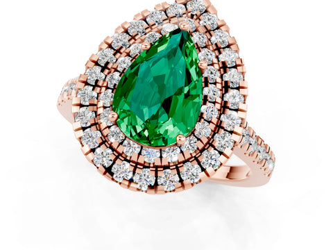 Rose gold Double Halo Pear Cut Emerald Pavé Band with Four-Prong Setting_1