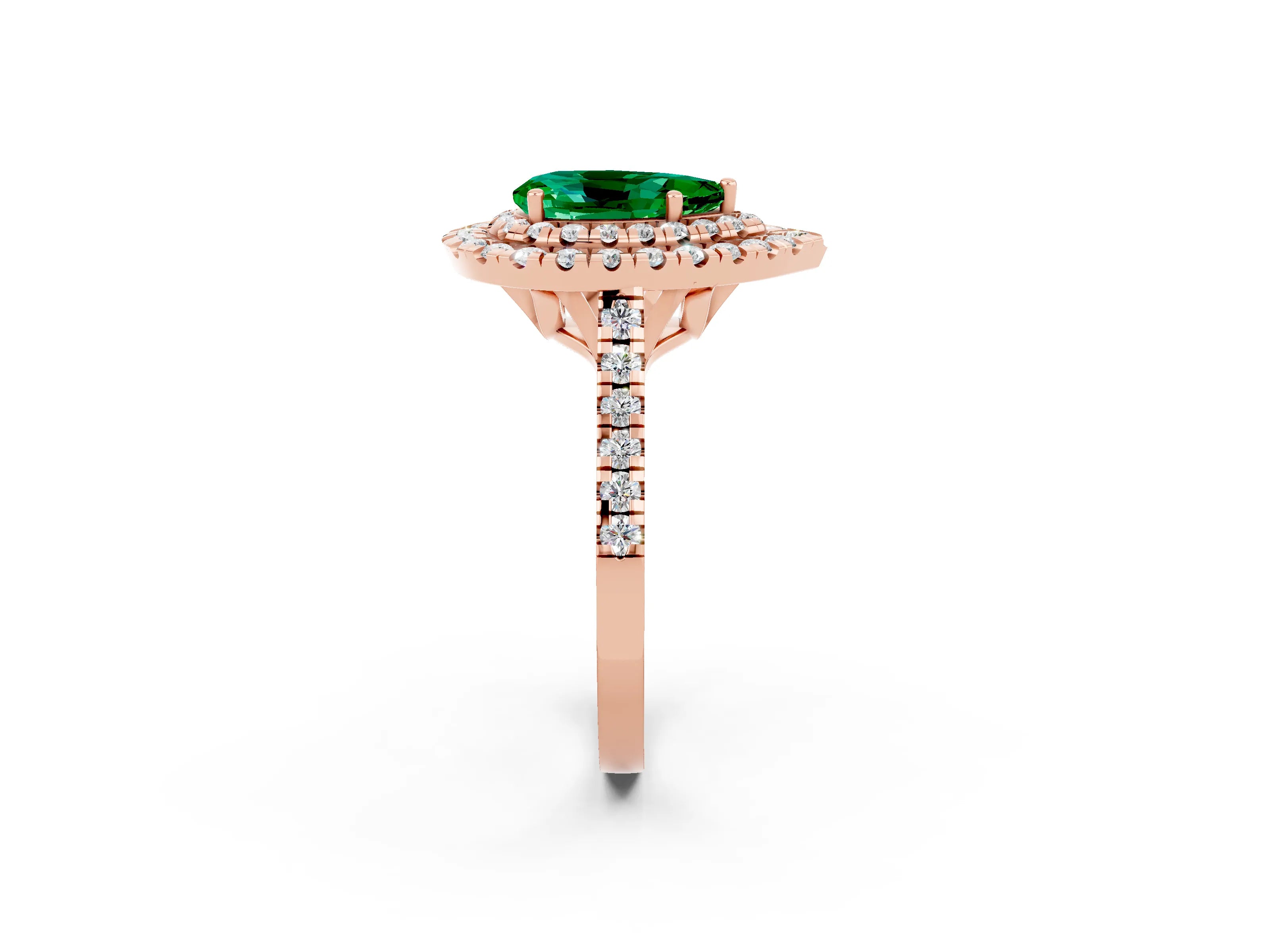 Rose gold Double Halo Pear Cut Emerald Pavé Band with Four-Prong Setting_2