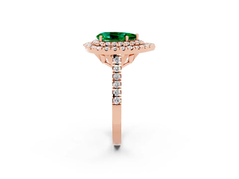 Rose gold Double Halo Pear Cut Emerald Pavé Band with Four-Prong Setting_2