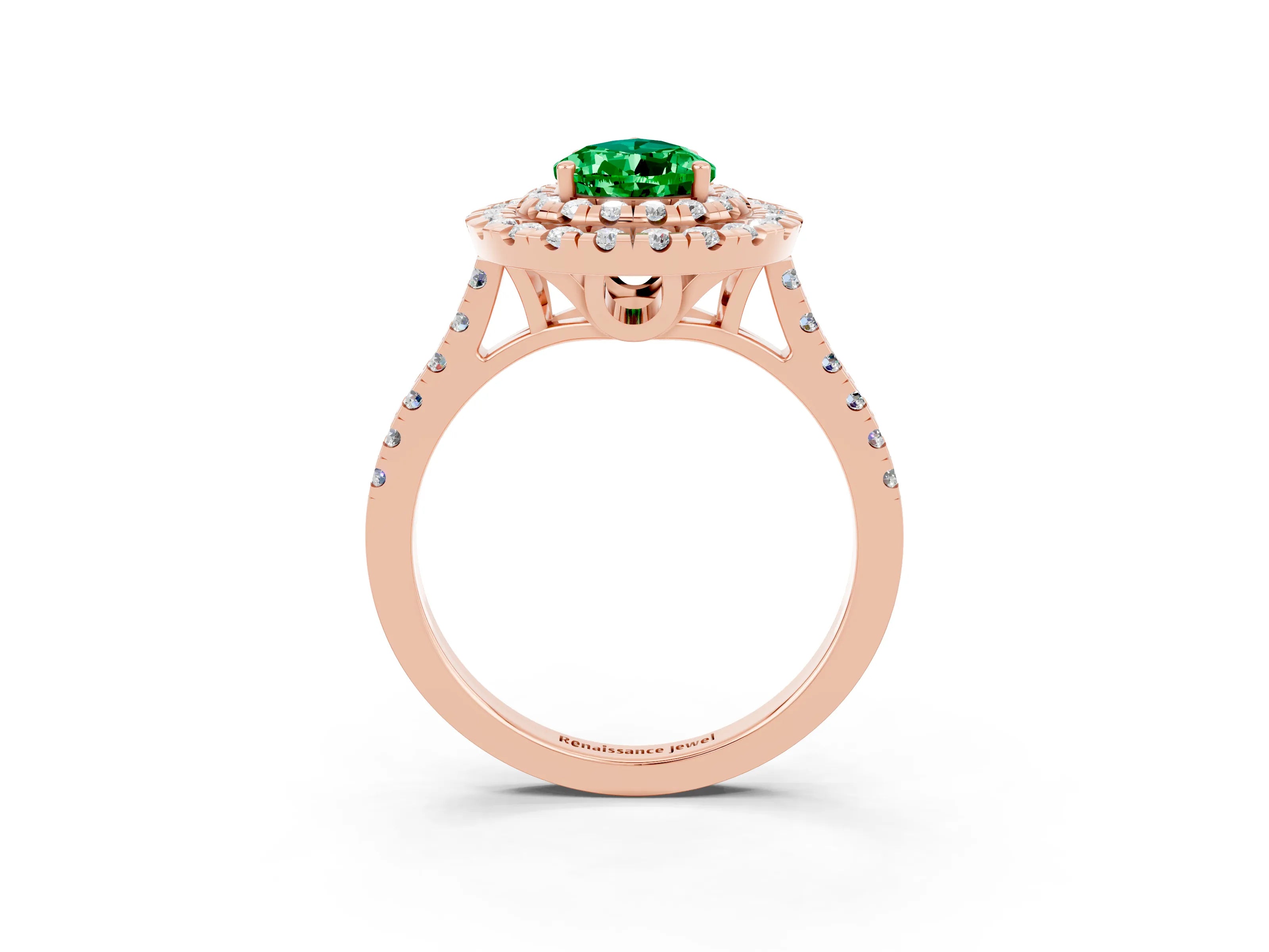 Rose gold Double Halo Pear Cut Emerald Pavé Band with Four-Prong Setting_3