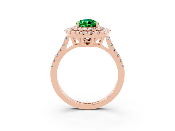 Rose gold Double Halo Pear Cut Emerald Pavé Band with Four-Prong Setting