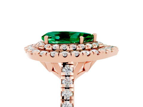 Rose gold Double Halo Pear Cut Emerald Pavé Band with Four-Prong Setting_5