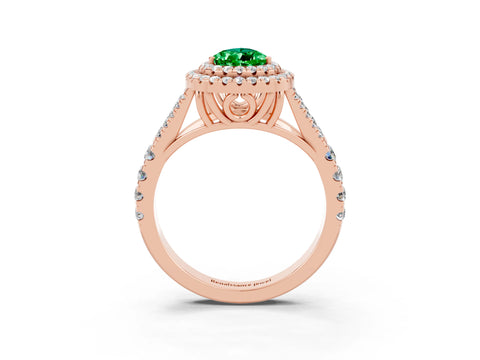 Rose gold Double Halo Pear Cut Emerald Pavé Split Shank Ring with Prong Setting_3