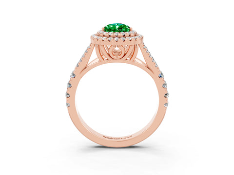 Rose gold Double Halo Pear Cut Emerald Split Shank Engagement Ring with Four-Prong Setting_3