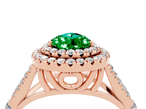 Rose gold Double Halo Pear Cut Emerald Split Shank Engagement Ring with Four-Prong Setting_4