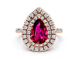 Rose gold Double Halo Pear Cut Garnet Pavé Band with Four-Prong Setting