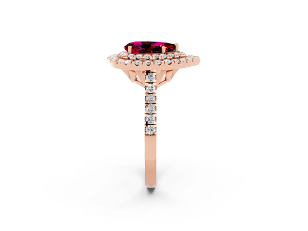 Rose gold Double Halo Pear Cut Garnet Pavé Band with Four-Prong Setting