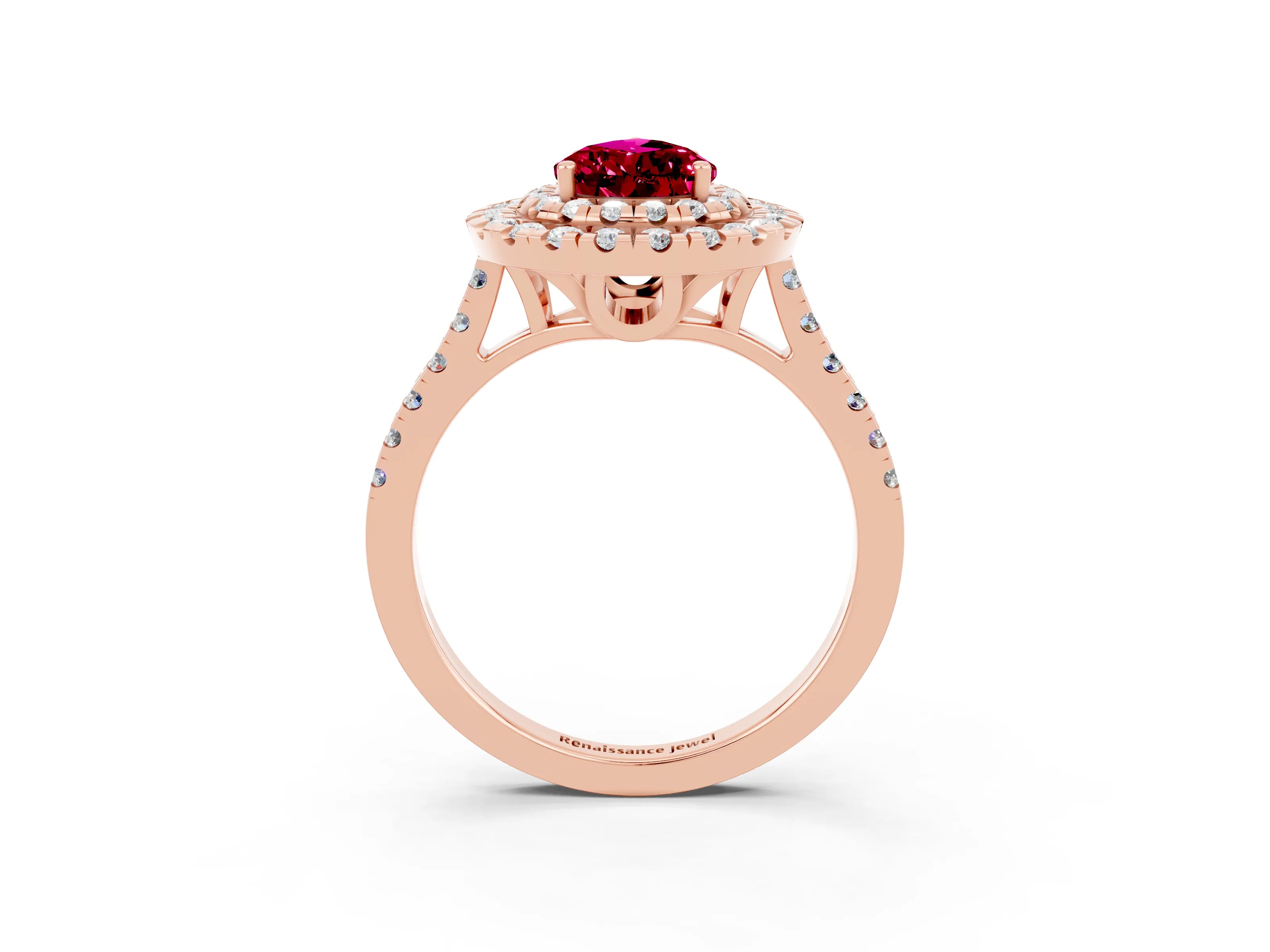 Rose gold Double Halo Pear Cut Garnet Pavé Band with Four-Prong Setting_3