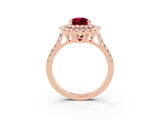 Rose gold Double Halo Pear Cut Garnet Pavé Band with Four-Prong Setting_3