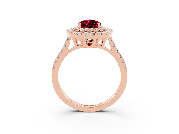 Rose gold Double Halo Pear Cut Garnet Pavé Band with Four-Prong Setting