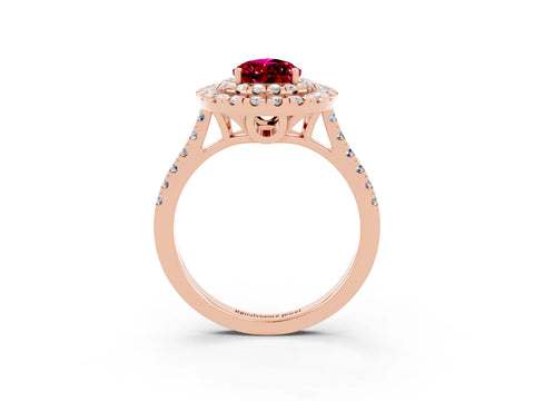 Rose gold Double Halo Pear Cut Garnet Pavé Band with Four-Prong Setting_3