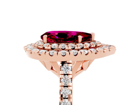 Rose gold Double Halo Pear Cut Garnet Pavé Band with Four-Prong Setting_5