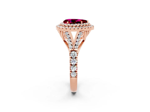 Rose gold Double Halo Pear Cut Garnet Pavé Split Shank Ring with Prong Setting_2