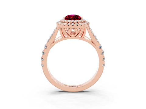 Rose gold Double Halo Pear Cut Garnet Pavé Split Shank Ring with Prong Setting_3
