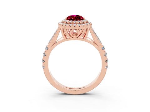 Rose gold Double Halo Pear Cut Garnet Split Shank Engagement Ring with Four-Prong Setting_3