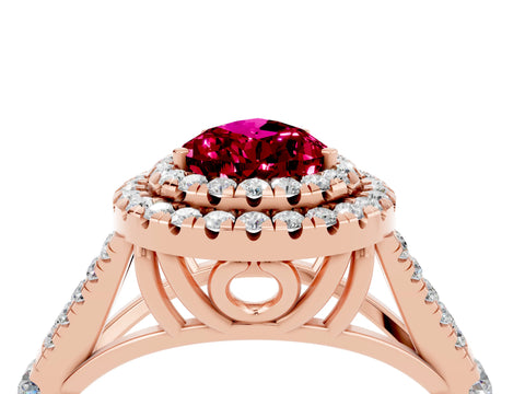 Rose gold Double Halo Pear Cut Garnet Split Shank Engagement Ring with Four-Prong Setting_4
