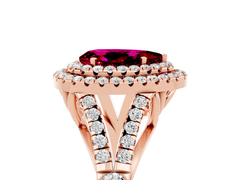 Rose gold Double Halo Pear Cut Garnet Split Shank Engagement Ring with Four-Prong Setting_5