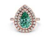 Rose gold Double Halo Pear Cut Green Sapphire Pavé Band with Four-Prong Setting