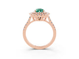 Rose gold Double Halo Pear Cut Green Sapphire Pavé Band with Four-Prong Setting_3