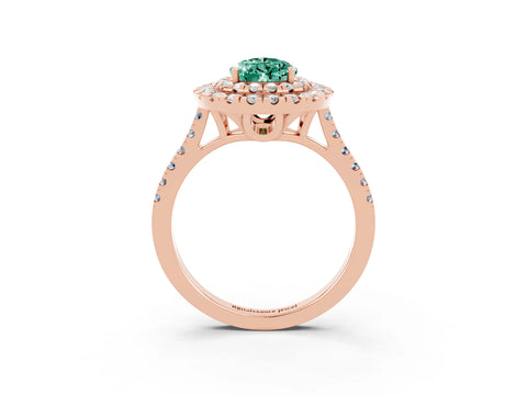 Rose gold Double Halo Pear Cut Green Sapphire Pavé Band with Four-Prong Setting_3