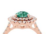 Rose gold Double Halo Pear Cut Green Sapphire Pavé Band with Four-Prong Setting_4