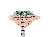 Rose gold Double Halo Pear Cut Green Sapphire Pavé Band with Four-Prong Setting_5