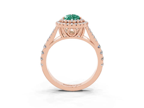 Rose gold Double Halo Pear Cut Green Sapphire Pavé Split Shank Ring with Prong Setting_3