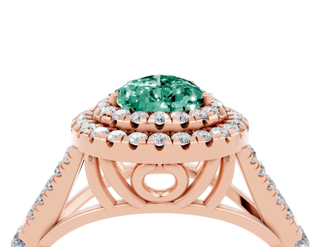 Rose gold Double Halo Pear Cut Green Sapphire Pavé Split Shank Ring with Prong Setting_4