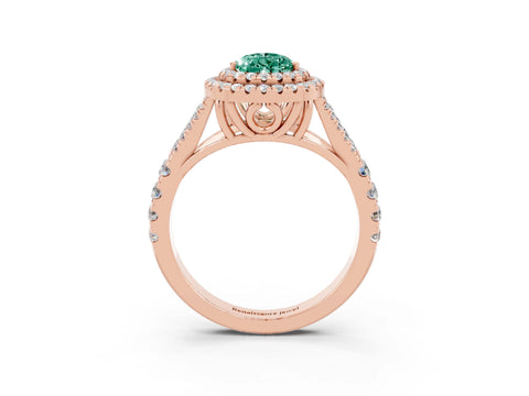 Rose gold Double Halo Pear Cut Green Sapphire Split Shank Engagement Ring with Four-Prong Setting_3
