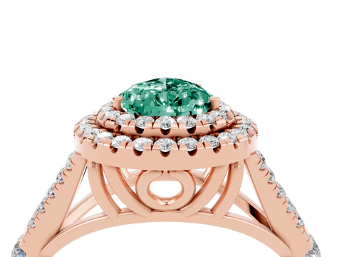 Rose gold Double Halo Pear Cut Green Sapphire Split Shank Engagement Ring with Four-Prong Setting_4