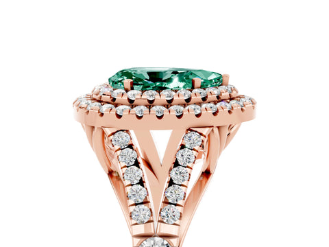 Rose gold Double Halo Pear Cut Green Sapphire Split Shank Engagement Ring with Four-Prong Setting_5