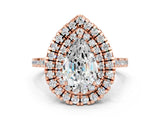 Rose gold Double Halo Pear Cut Moissanite Pavé Band with Four-Prong Setting