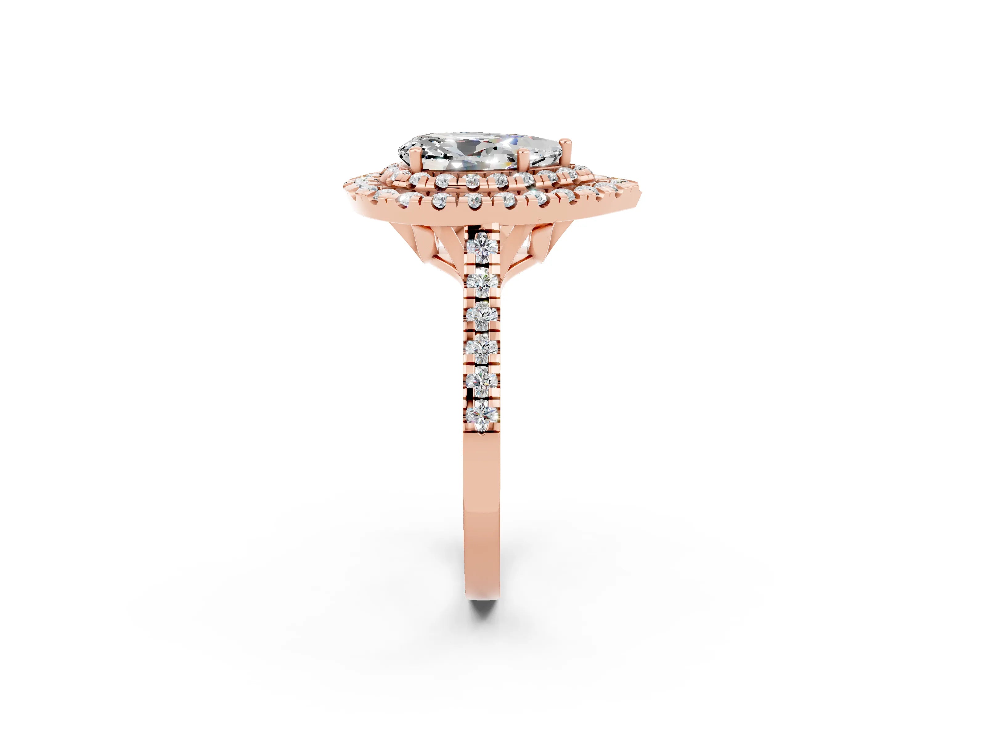 Rose gold Double Halo Pear Cut Moissanite Pavé Band with Four-Prong Setting_2
