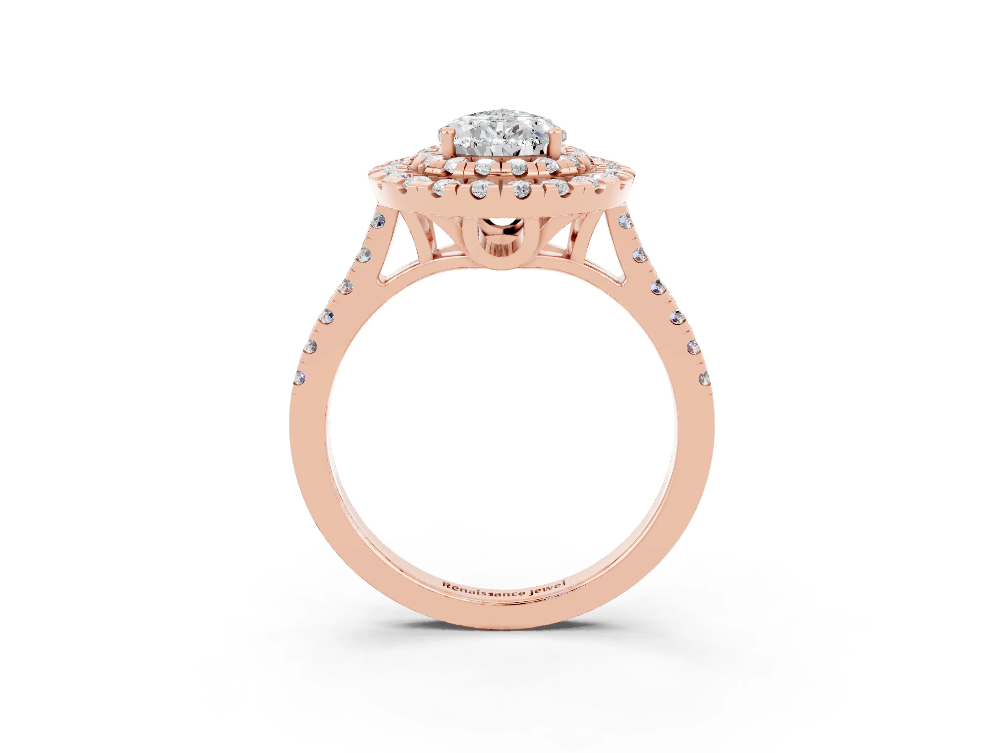 Rose gold Double Halo Pear Cut Moissanite Pavé Band with Four-Prong Setting_3