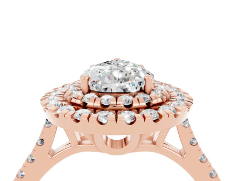 Rose gold Double Halo Pear Cut Moissanite Pavé Band with Four-Prong Setting_4