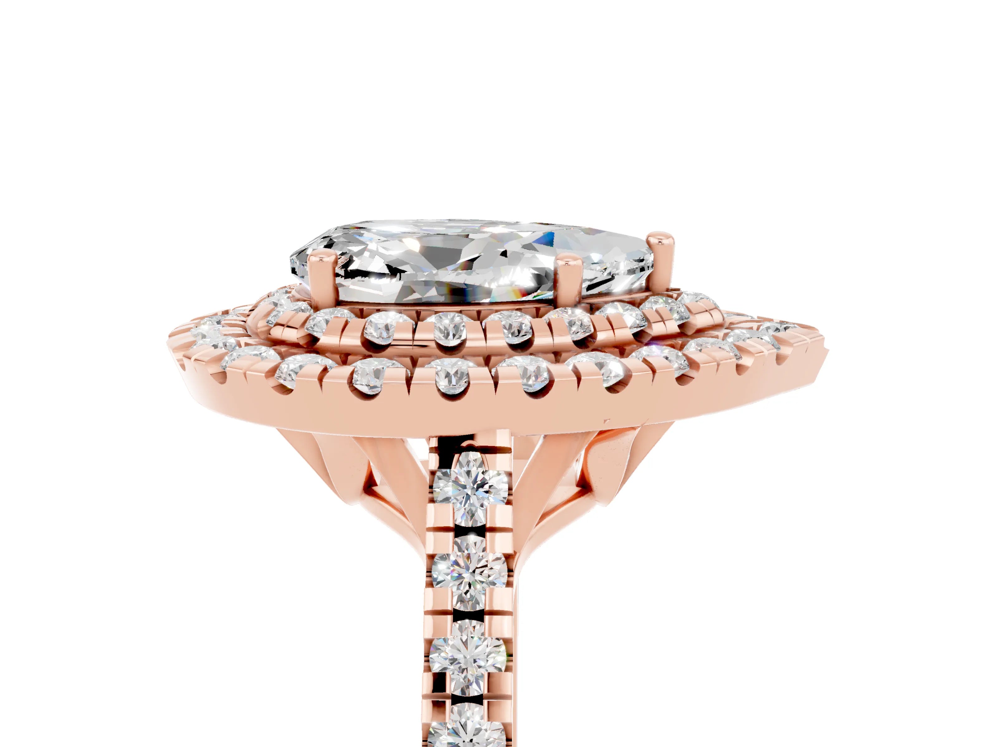 Rose gold Double Halo Pear Cut Moissanite Pavé Band with Four-Prong Setting_5