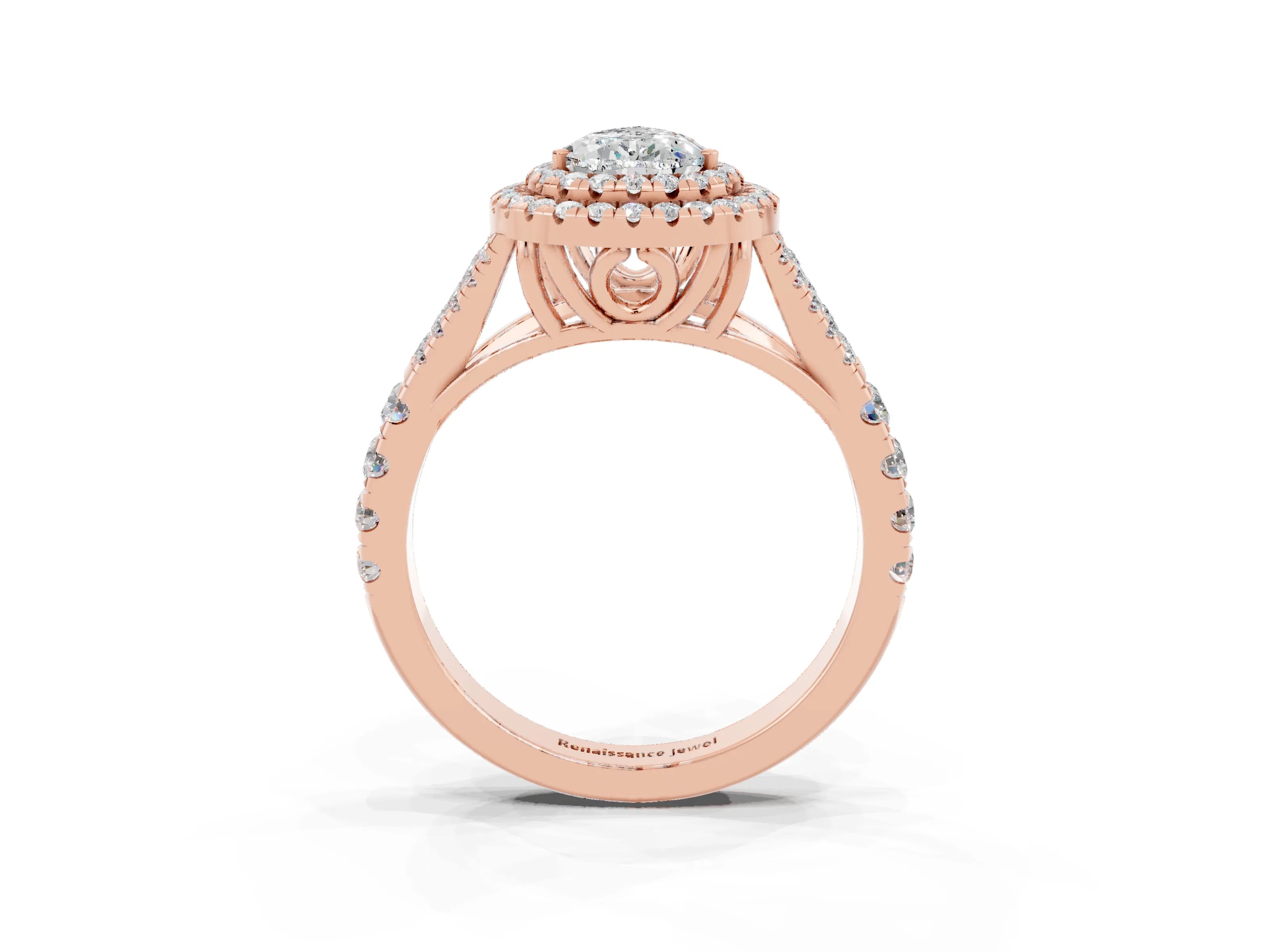 Rose gold Double Halo Pear Cut Moissanite Pavé Split Shank Ring with Prong Setting_3