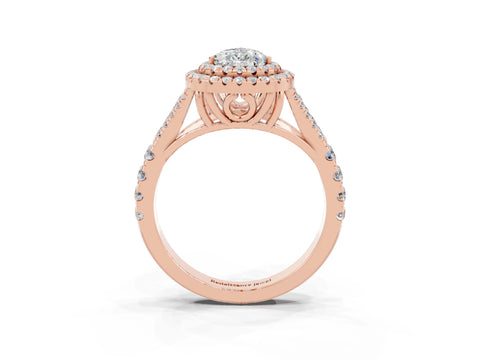 Rose gold Double Halo Pear Cut Moissanite Pavé Split Shank Ring with Prong Setting_3