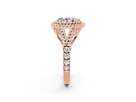 Rose gold Double Halo Pear Cut Moissanite Split Shank Engagement Ring with Four-Prong Setting_2