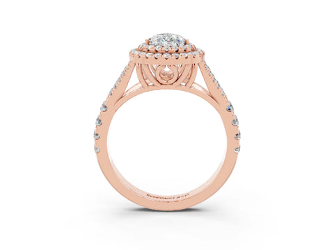 Rose gold Double Halo Pear Cut Moissanite Split Shank Engagement Ring with Four-Prong Setting_3