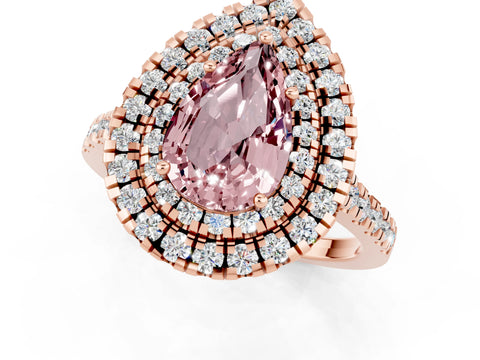 Rose gold Double Halo Pear Cut Morganite Pavé Band with Four-Prong Setting_1